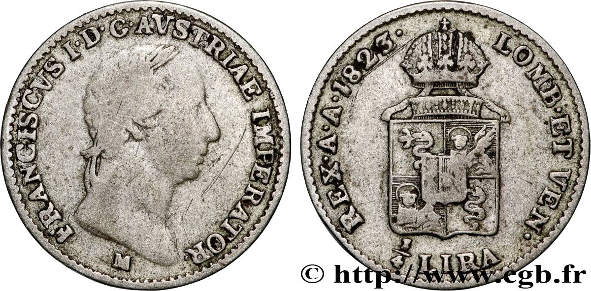 ITALY - LOMBARDY-VENETIA 1/4 Lire 1823 Milan VF 