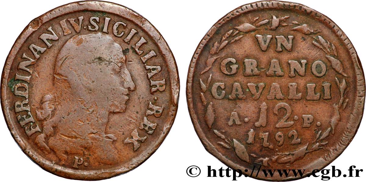 ITALIE - ROYAUME DE NAPLES 1 Grano da 12 Cavalli Ferdinand IV 1792  TB 