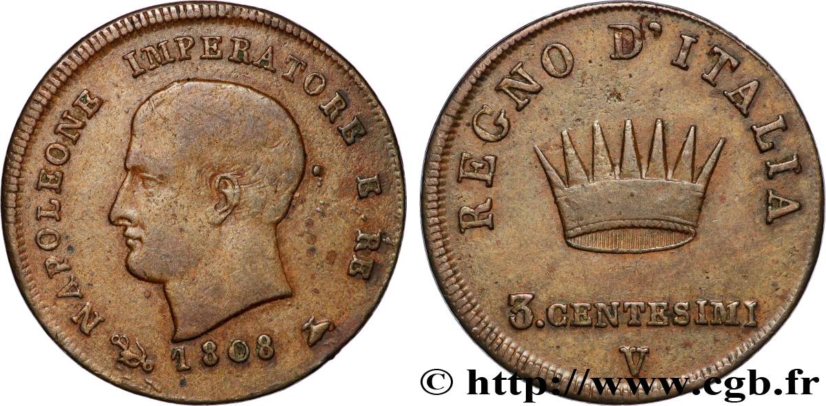 ITALIEN - Königreich Italien - NAPOLÉON I. 3 Centesimi  1808 Venise fSS 