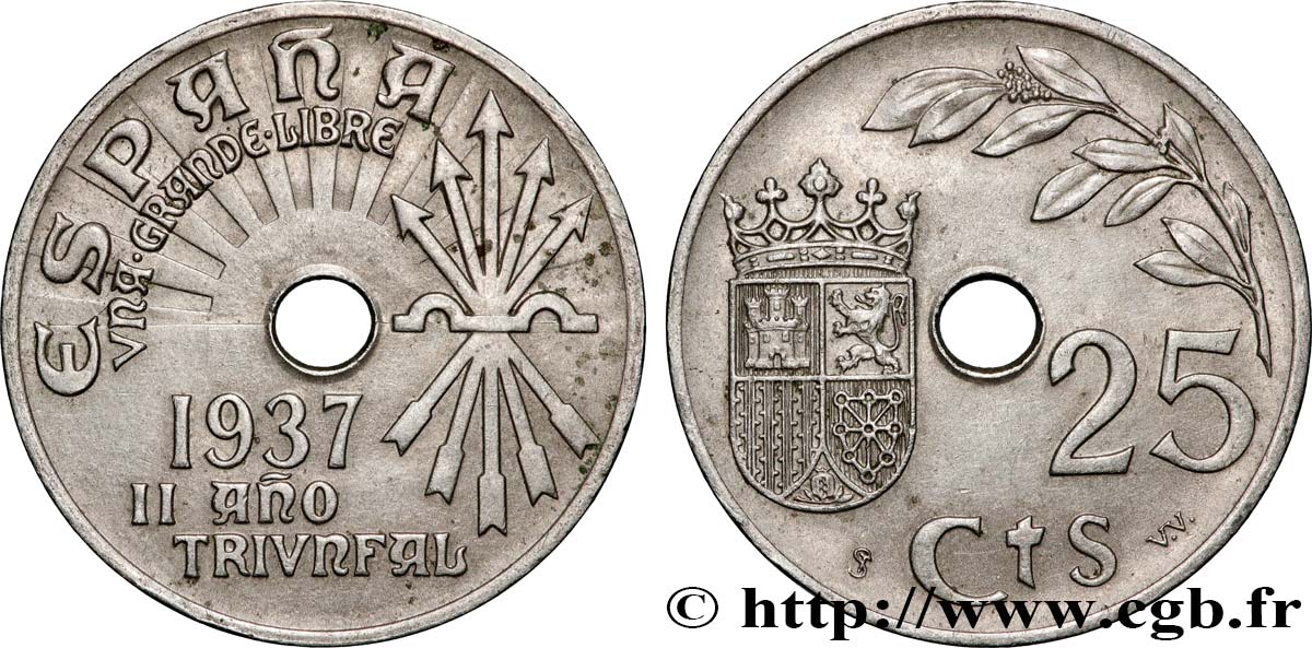 ESPAGNE 25 Centimos monnayage nationaliste 1937 Vienne SUP 