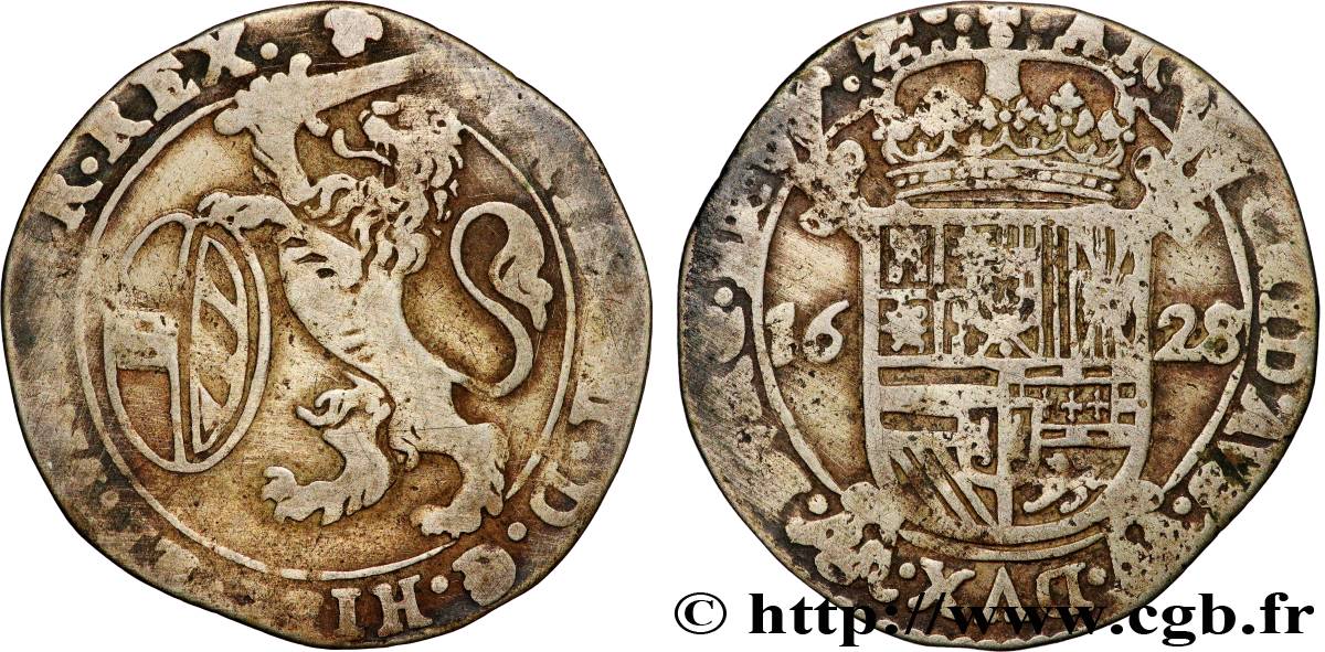 SPANISH NETHERLANDS - DUCHY OF BRABANT - PHILIP IV Escalin au lion 1628 Bruxelles VF 