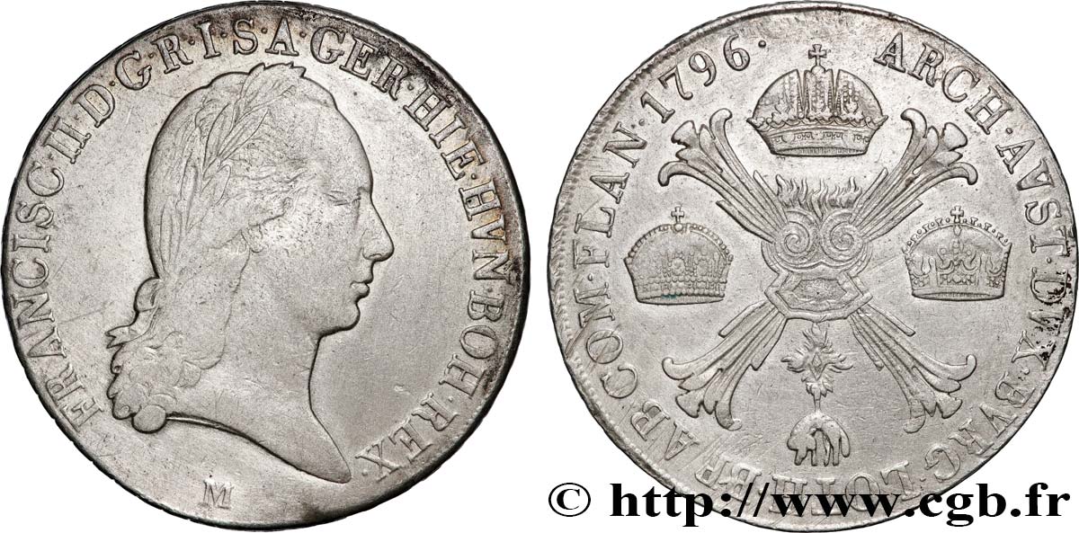 ITALY - LOMBARDY - FRANCESCO II 1 Kronenthaler Lombardie François II d’Autriche 1796 Milan  XF 