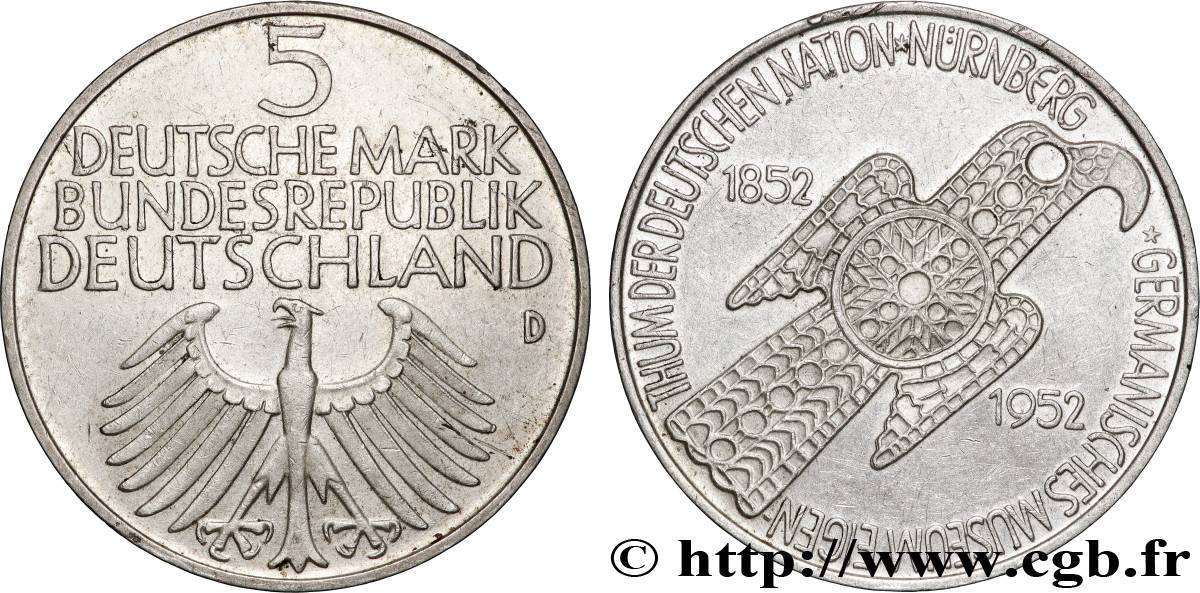 ALLEMAGNE 5 Mark Musée national germanique de Nuremberg 1952 Munich SUP 