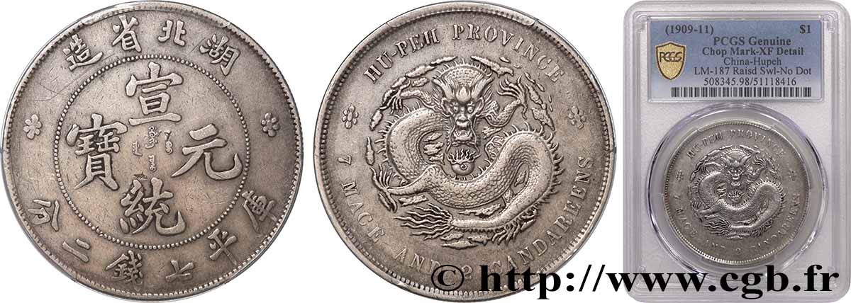 CHINA - EMPIRE - HUPEH 1 Dollar 1909-1911  BB PCGS