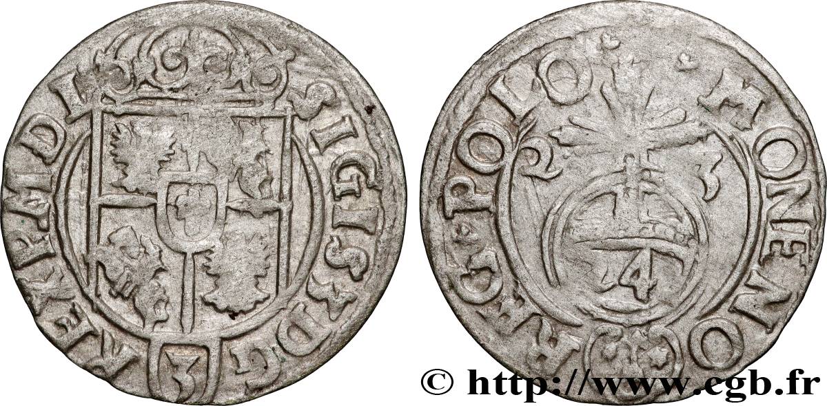 POLAND - SIGISMUND III VASA 1 Półtorak / 3 Polker / 1/24 Thaler Sigismond III Vasa 1625 Cracovie XF 