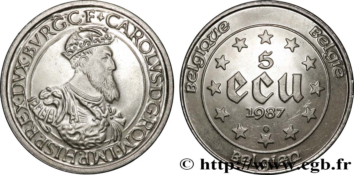 BELGIO 5 Ecu Charles Quint 1987  MS 