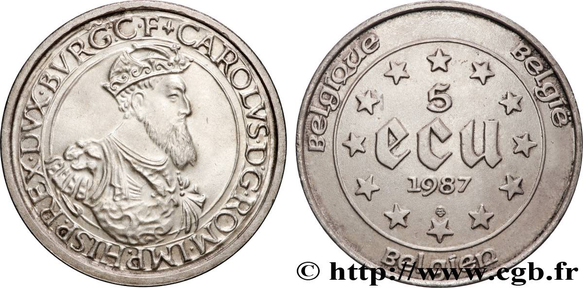 BELGIQUE 5 Ecu Charles Quint 1987  SPL 