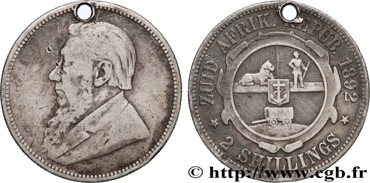 SüDAFRIKA 2 Shillings président Kruger 1892  fSS 