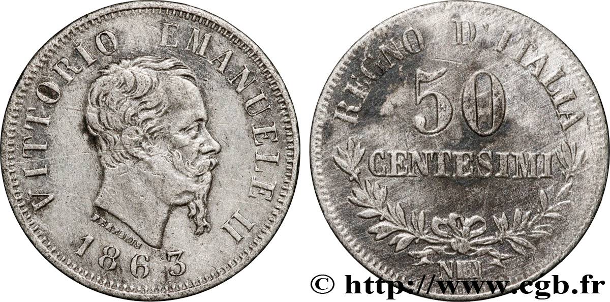 ITALIE 50 Centesimi Victor Emmanuel II 1863 Naples TTB 