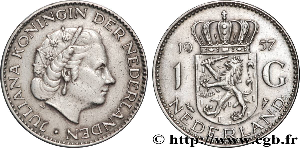 PAYS-BAS 1 Gulden Juliana 1957  TTB+ 