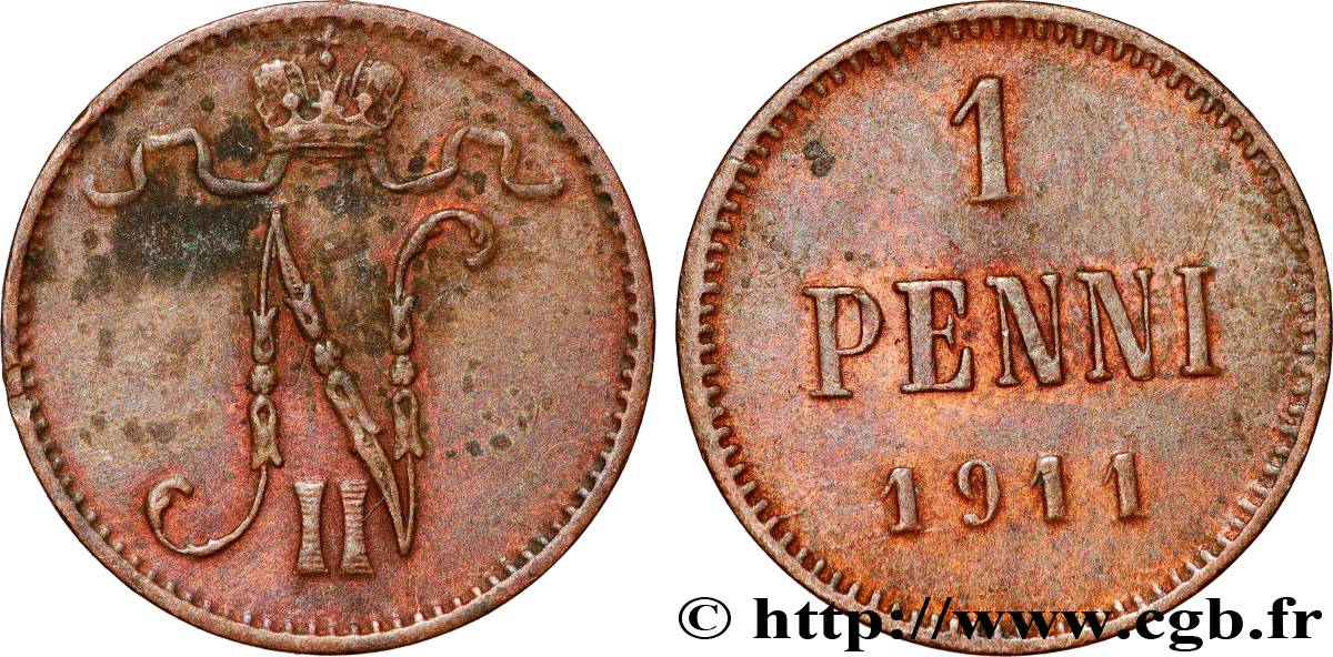 FINLANDIA 1 Penni Tsar Nicolas II 1911  q.SPL 