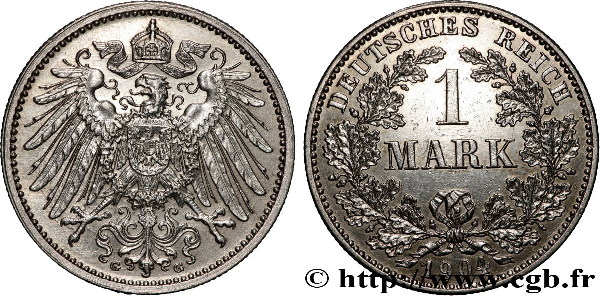 ALLEMAGNE 1 Mark Empire aigle impérial 2e type 1904 Karlsruhe  TTB+ 