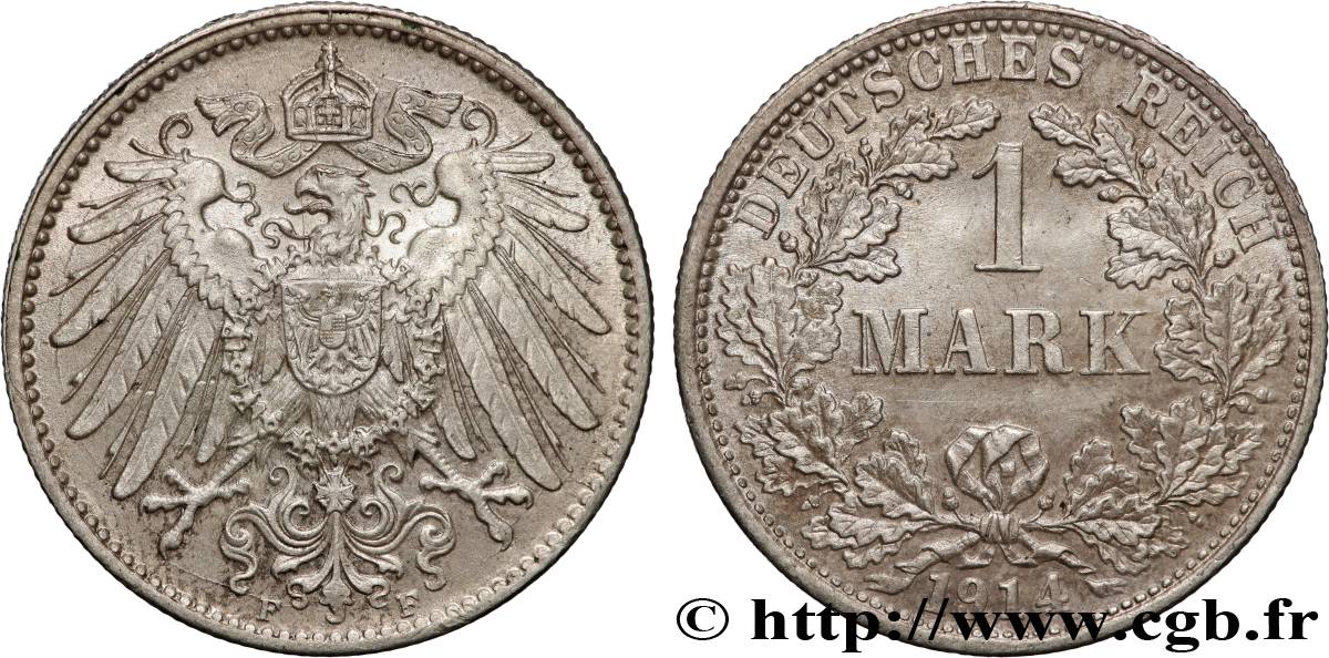 GERMANY 1 Mark Empire aigle impérial 2e type 1914 Stuttgart AU 