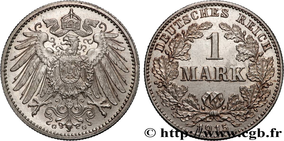ALLEMAGNE 1 Mark Empire aigle impérial 1915 Karlsruhe SUP 