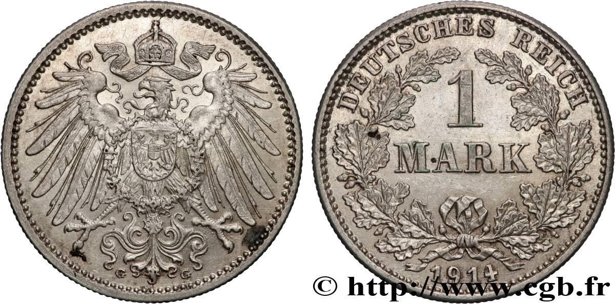 GERMANY 1 Mark Empire aigle impérial 2e type 1914 Karlsruhe AU 