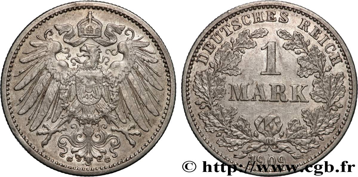 ALLEMAGNE 1 Mark Empire aigle impérial 2e type 1909 Karlsruhe  TTB+ 