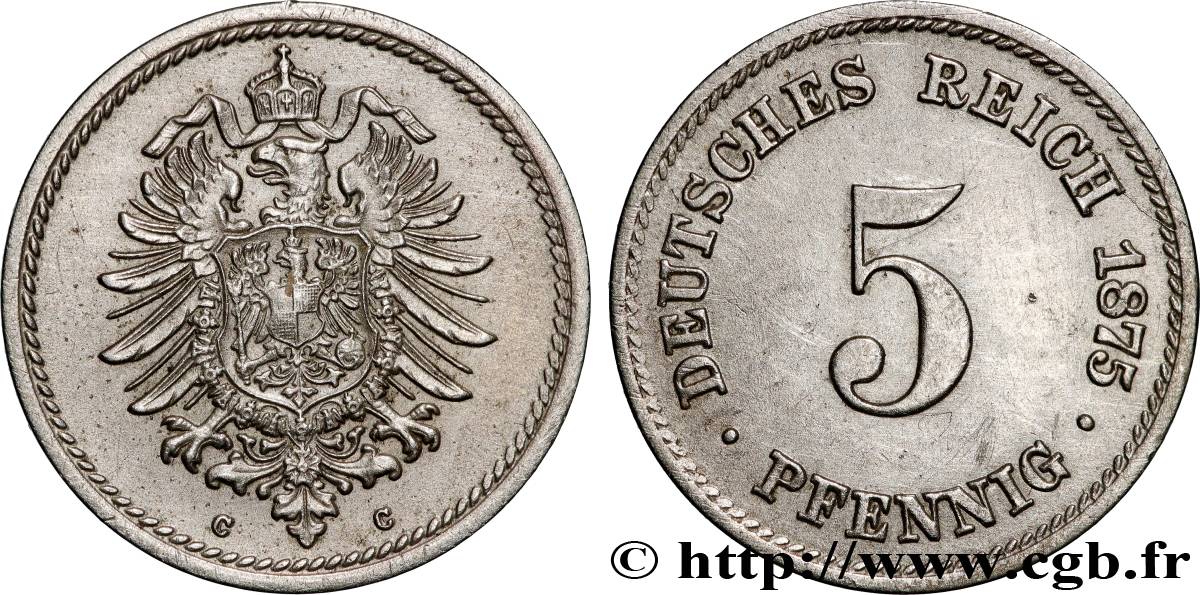 ALLEMAGNE 5 Pfennig aigle impérial 1875 Francfort sur le Main TTB+ 