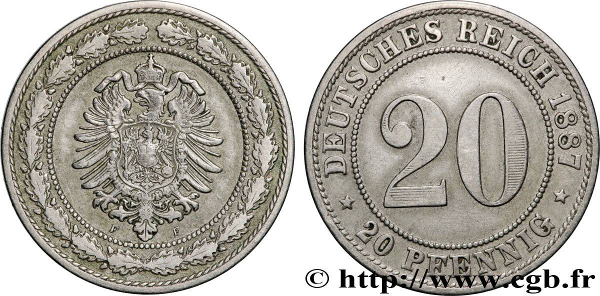 ALEMANIA 20 Pfennig Empire 1887 Stuttgart MBC+ 