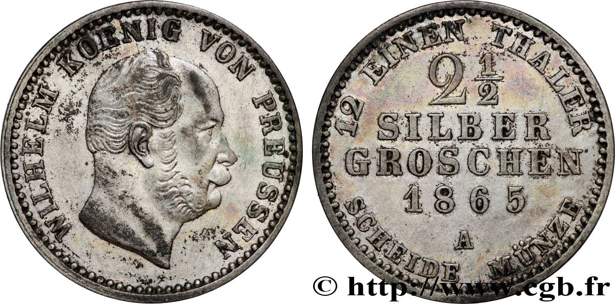 GERMANY 2 1/2 Silbergroschen (1/12 Thaler) Guillaume 1865 Berlin AU 