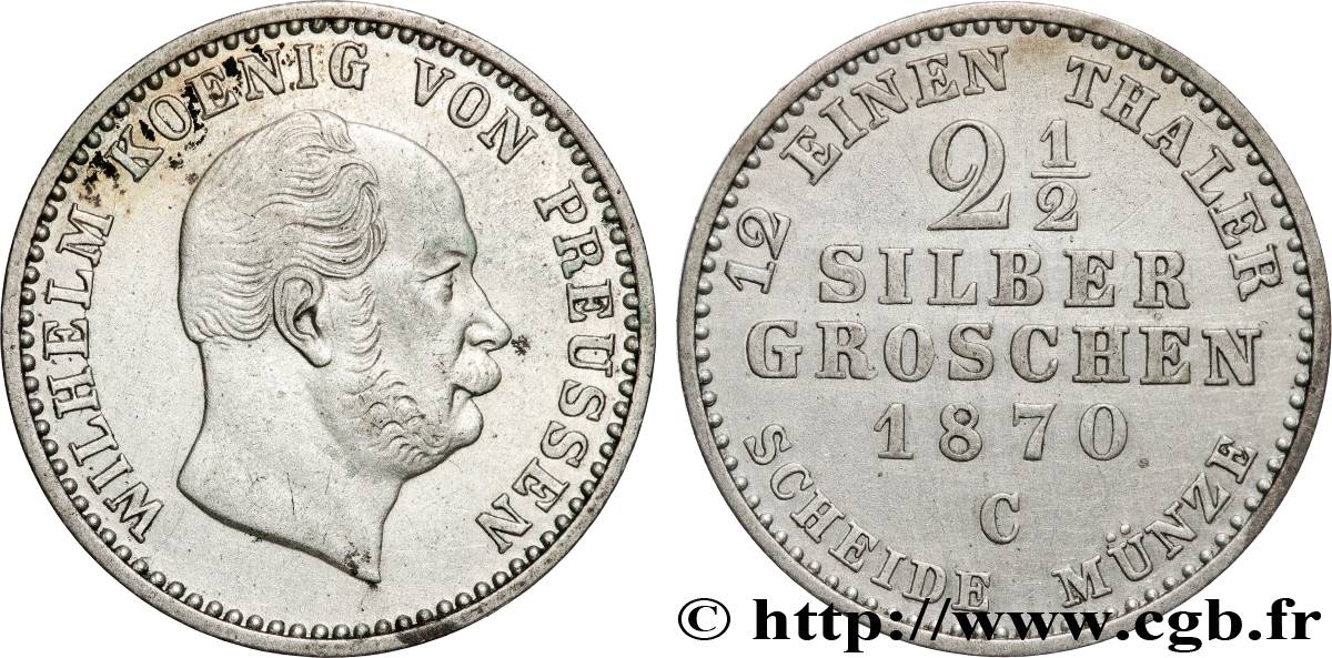 ALLEMAGNE - PRUSSE 2 1/2 Silbergroschen Guillaume Ier 1870 Francfort TTB+ 