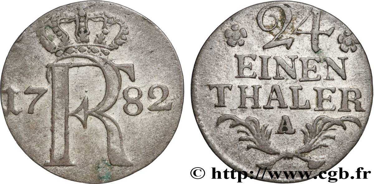 ALLEMAGNE - PRUSSE 1/24 Thaler Royaume de Prusse monogramme de Frédéric II 1782 Berlin TTB 