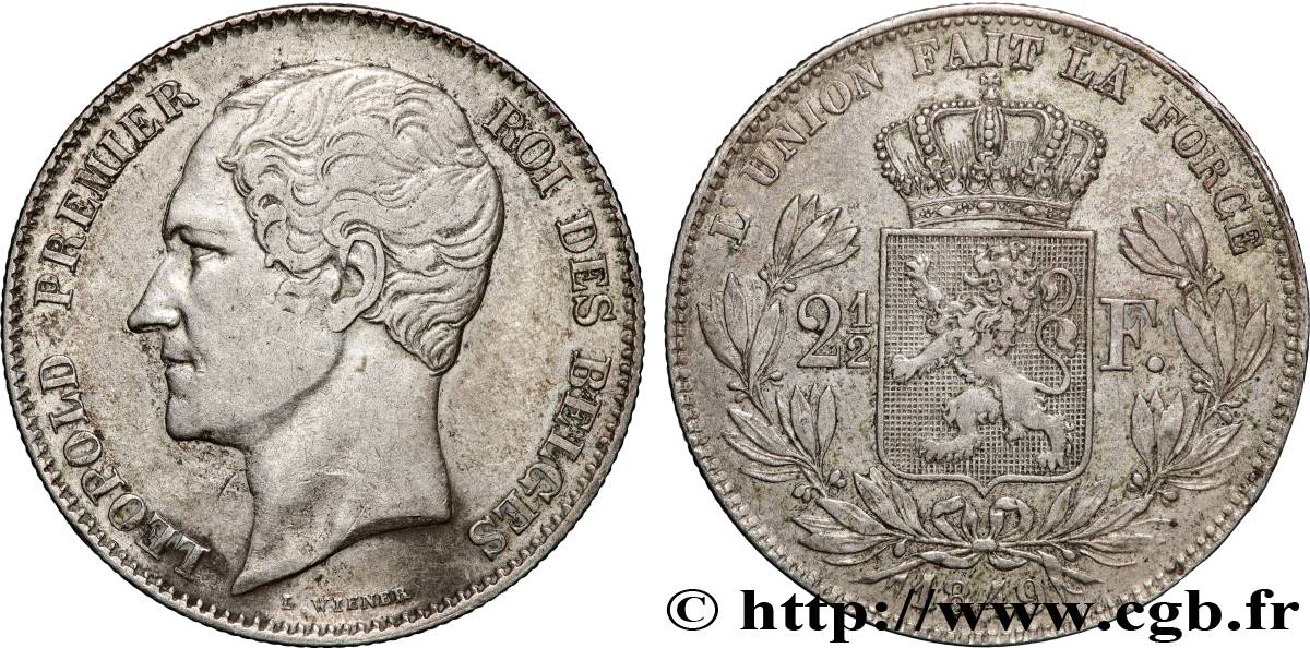 BELGIQUE 2 1/2 Francs grosse tête nue Léopold Ier 1849 Bruxelles TTB 