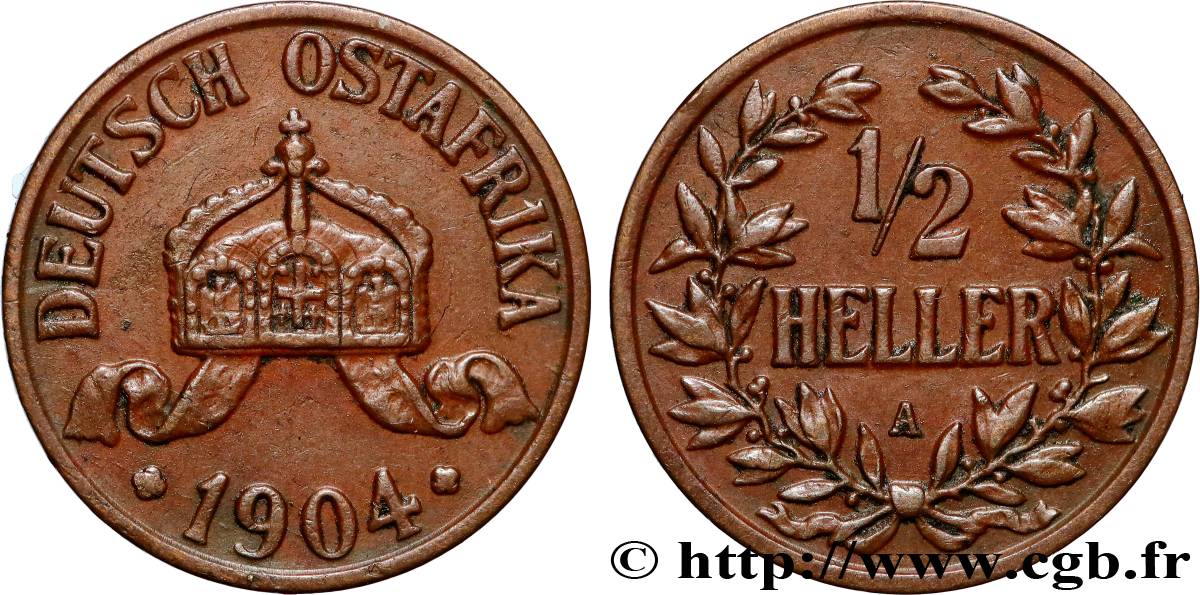 GERMAN EAST AFRICA 1/2 Heller Deutch Ostafrika 1904 Berlin XF 