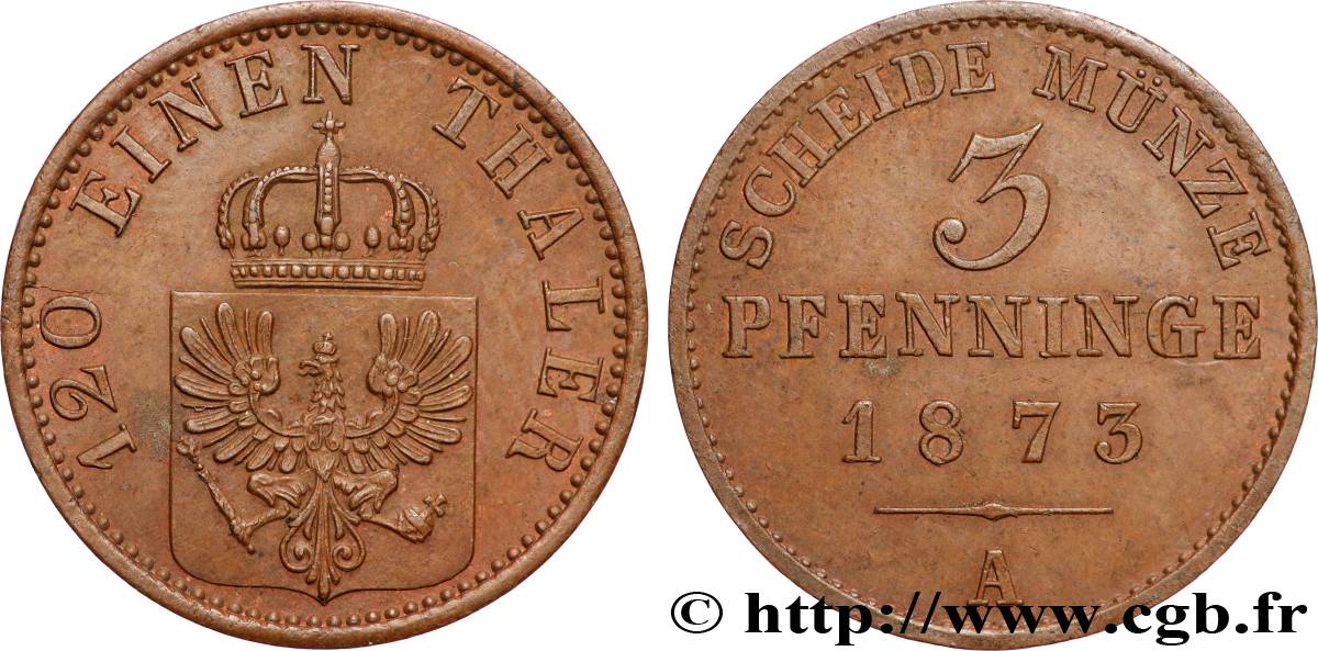 ALLEMAGNE - PRUSSE 3 Pfenninge 1875 Berlin TTB+ 