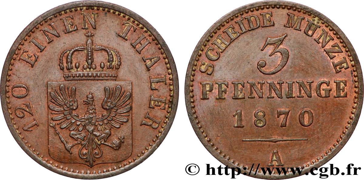 ALLEMAGNE - PRUSSE 3 Pfenninge 1870 Berlin SUP 