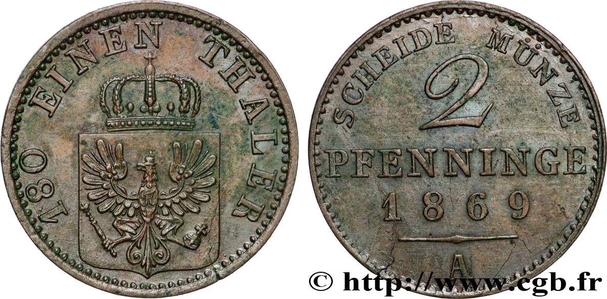 GERMANY - PRUSSIA 2 Pfenninge 1869 Berlin AU 