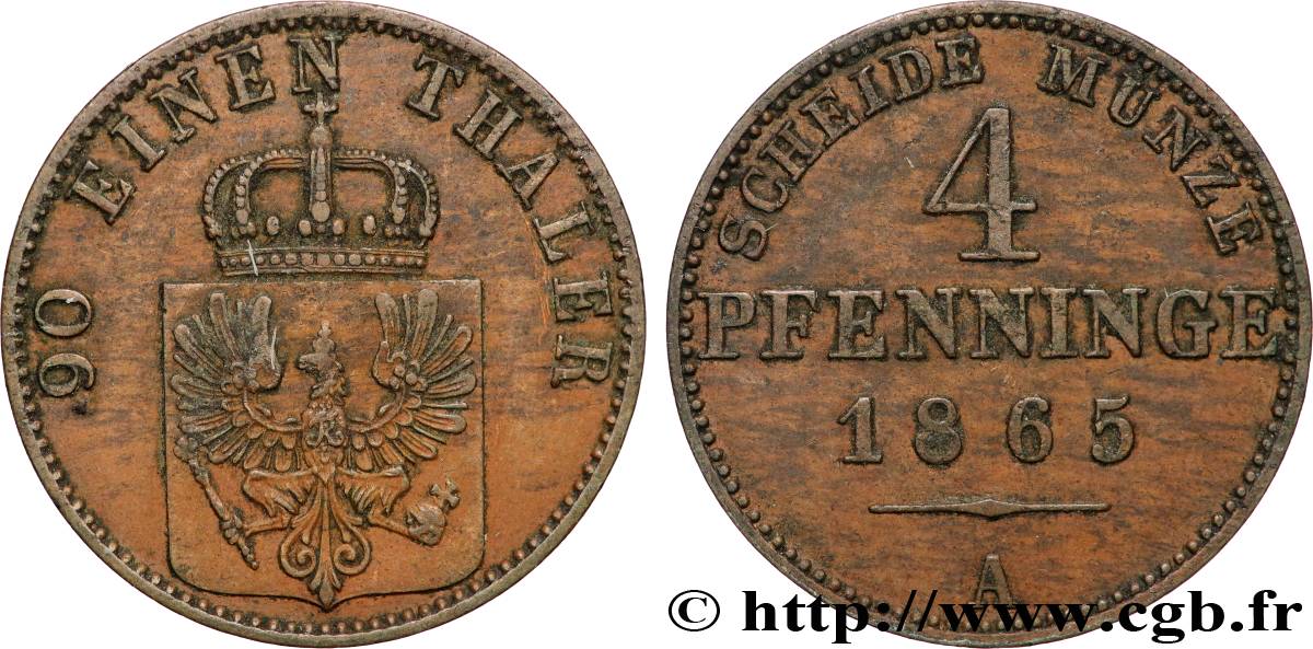 ALLEMAGNE - PRUSSE 4 Pfenninge  1865 Berlin TTB 