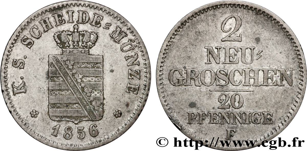 ALEMANIA - SAJONIA 2 Neugroschen (20 Pfennige) Royaume de Saxe 1856 Dresde MBC 