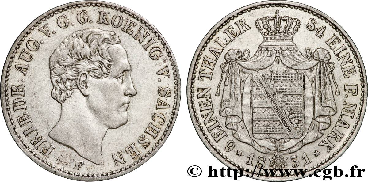 ALLEMAGNE - SAXE 1/6 Thaler Frédéric Auguste II  1851 Dresde SUP 