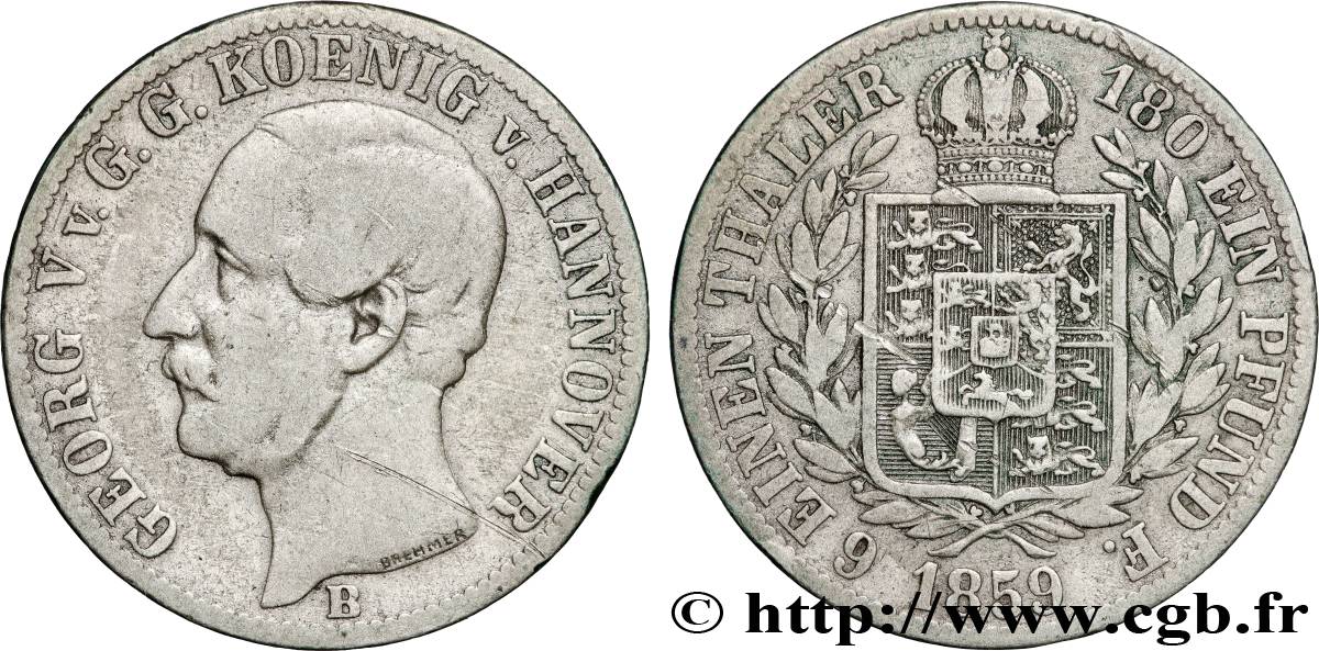 ALLEMAGNE - HANOVRE 1/6 Thaler Georges V roi de Hanovre 1859 Hanovre TB 