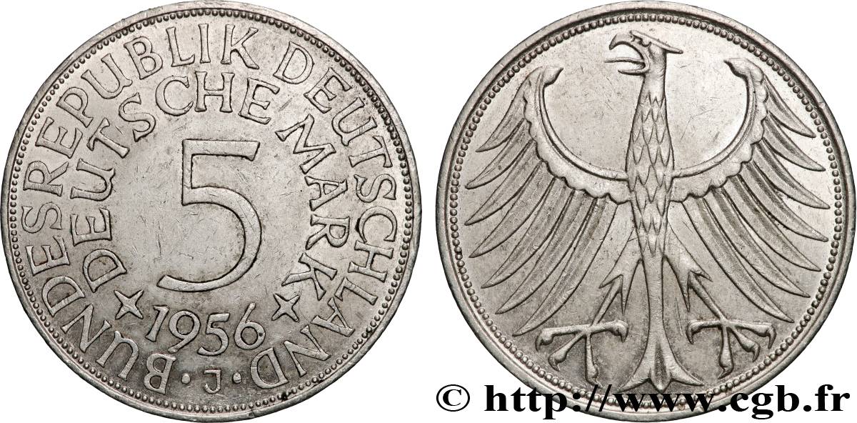 ALLEMAGNE 5 Mark aigle 1956 Hambourg TTB+ 