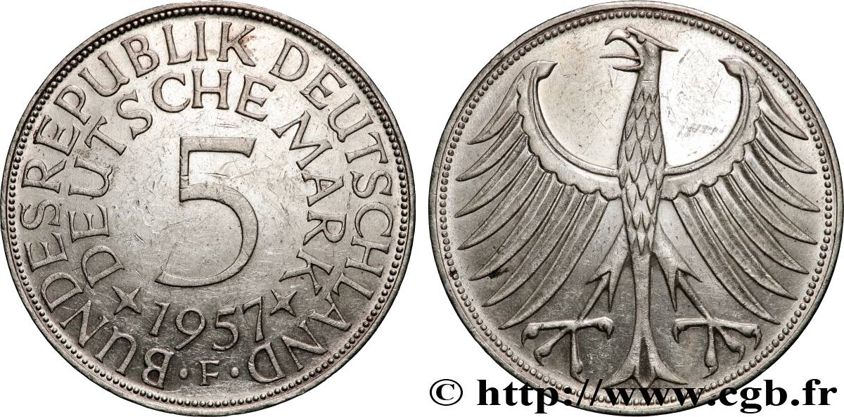 ALLEMAGNE 5 Mark aigle 1957 Stuttgart TTB+ 