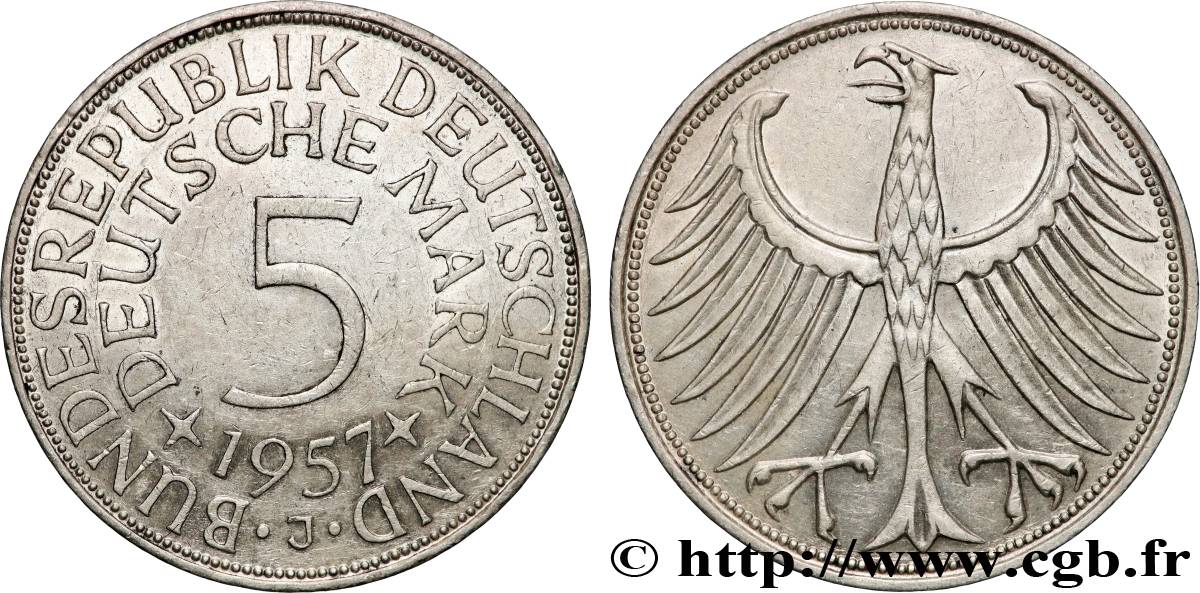 ALLEMAGNE 5 Mark aigle 1957 Hambourg TTB+ 