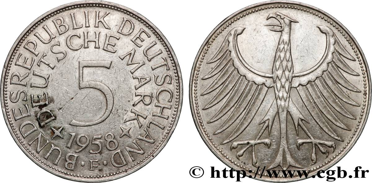 ALLEMAGNE 5 Mark aigle 1958 Stuttgart TTB+ 