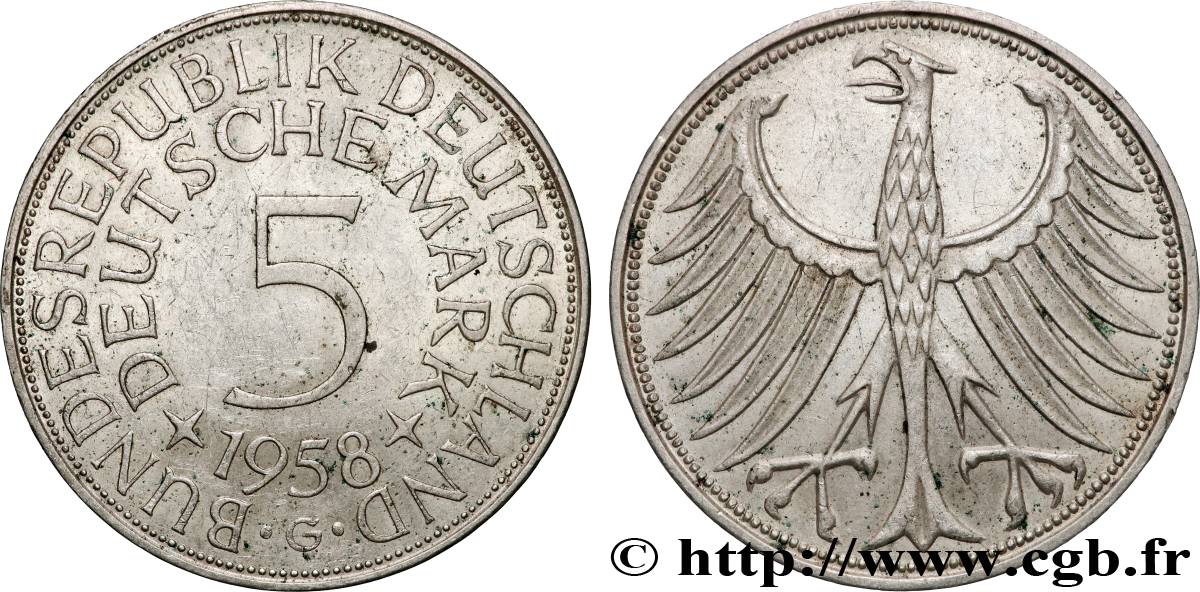 ALLEMAGNE 5 Mark aigle 1958 Karlsruhe TTB+ 