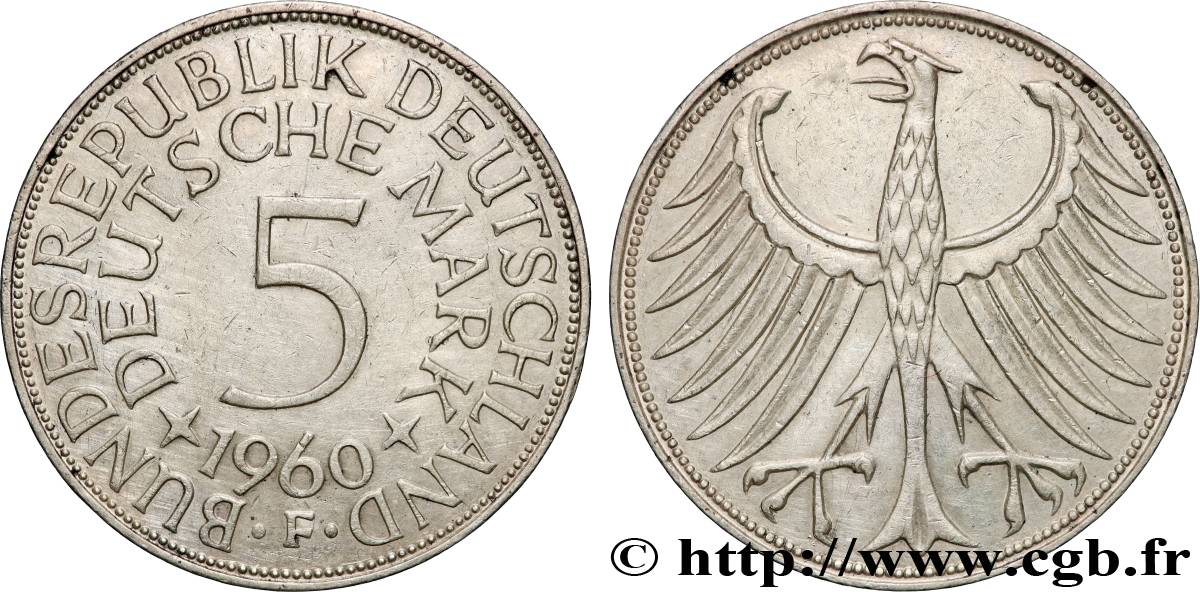 ALLEMAGNE 5 Mark aigle 1960 Stuttgart TTB+ 