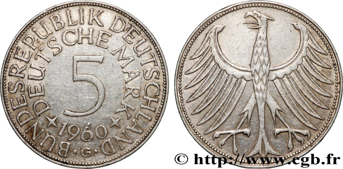 ALLEMAGNE 5 Mark aigle 1960 Karlsruhe TTB+ 