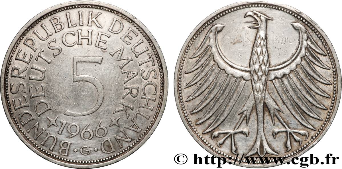 GERMANY 5 Mark aigle 1966 Karlsruhe - G AU 