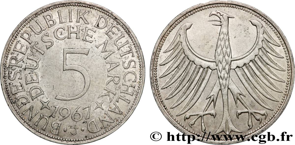 ALLEMAGNE 5 Mark aigle 1967 Hambourg TTB+ 