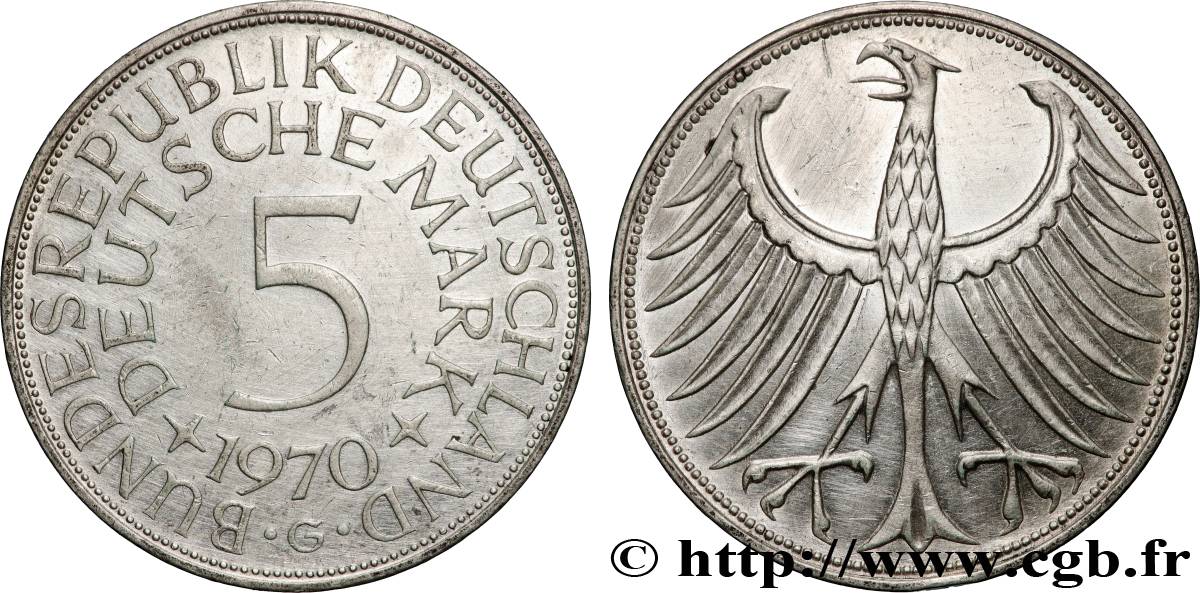 DEUTSCHLAND 5 Mark aigle 1970 Karlsruhe VZ 