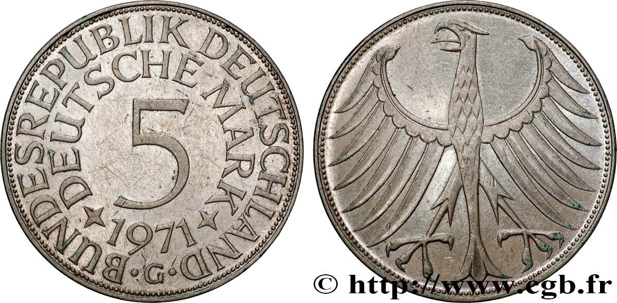 GERMANY 5 Mark aigle 1971 Karlsruhe- G AU 