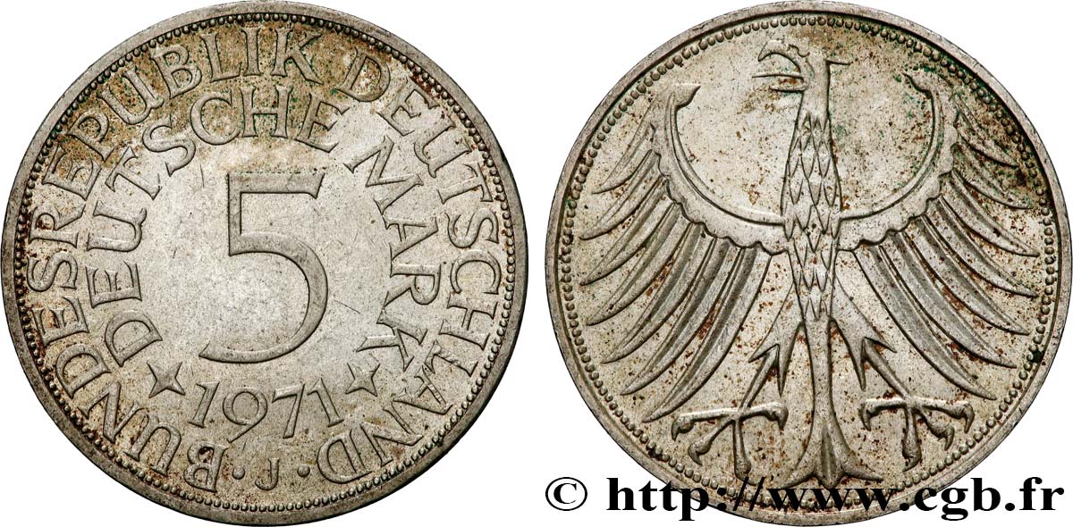 GERMANY 5 Mark aigle 1971 Hambourg - J AU 