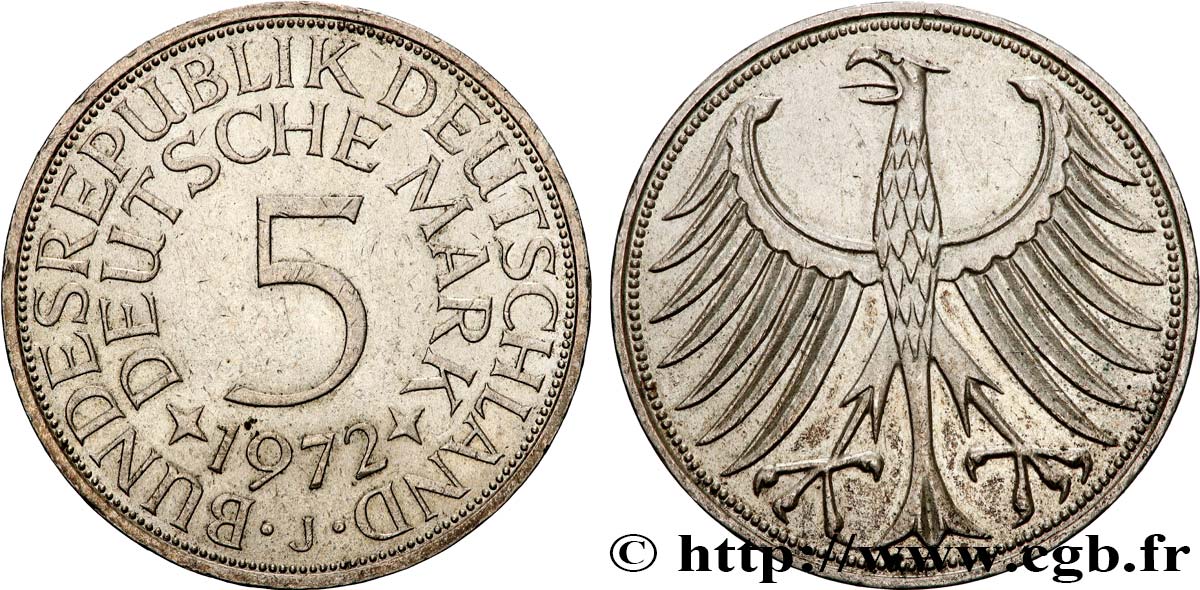 GERMANY 5 Mark aigle 1972 Hambourg - J AU 