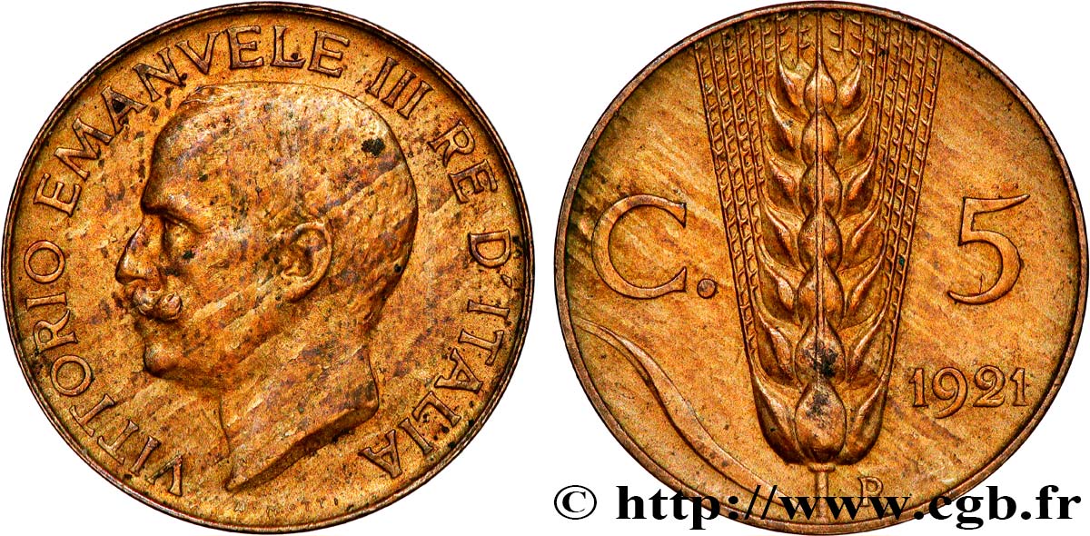 ITALY 5 Centesimi  Victor Emmanuel III 1921 Rome - R AU 