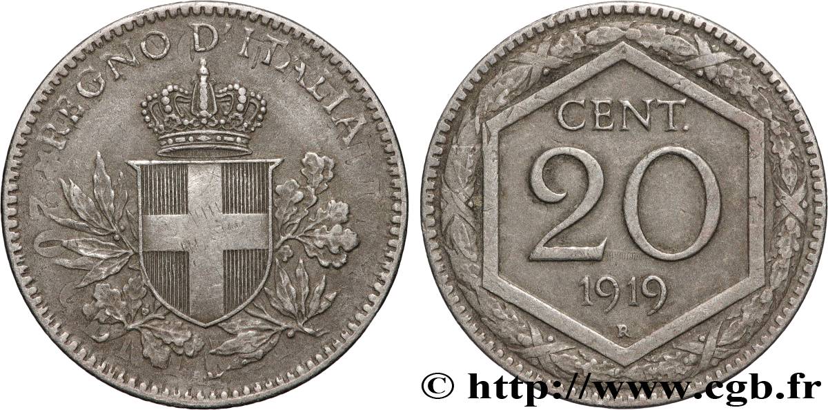 ITALY 20 Centesimi écu 1919 Rome  XF 