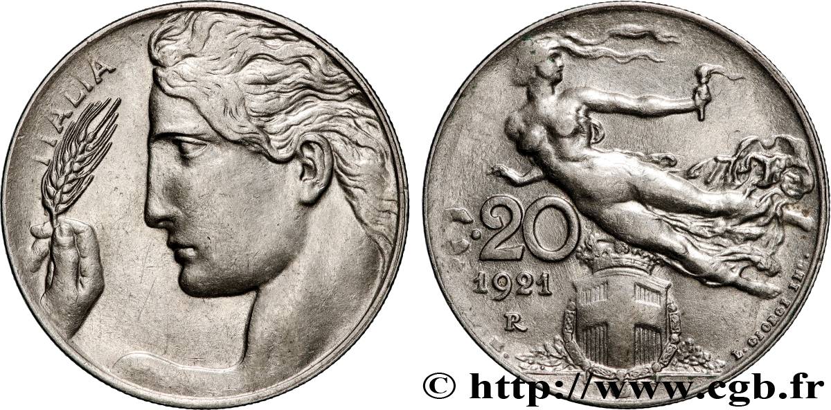ITALIE 20 Centesimi allégorie de la Liberté 1921 Rome TTB+ 